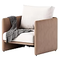 Modern Light Brown Single Sofa With White Cushion And Black White Striped Blanket