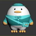Cute Duck Doll With White Body Yellow Beak And Turquoise Outfit Hat