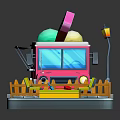 Pink Ice Cream Truck With Colorful Cones Near Yellow Fence And Sandbox