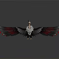 Bird Game Movie Character With Black White Red Feathers Spread Wings Crested Head Orange Claws