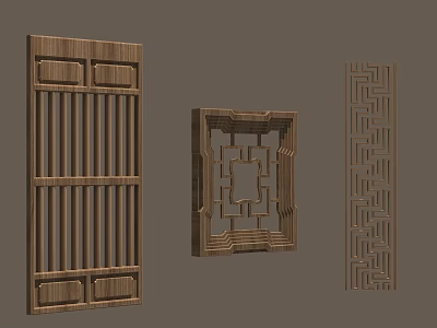 Traditional Wooden Carved Decorative Panels With Intricate Lattice Designs And Geometric Patterns 3d model
