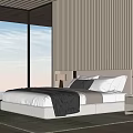 Modern Bedroom Interior Design With Large Window City Mountain View Wooden Ceiling Bed And Rug