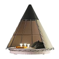 Cozy Teepee Tent With Black Top Beige Canvas Metal Frame And Black Pillows