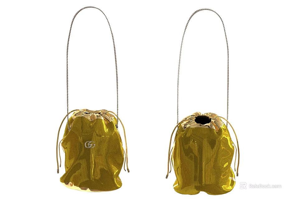 Elegant Dressing Table With Golden Drawstring Bags And Chain Straps 3d model 