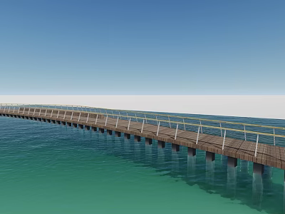 Scenic Bridge With Wooden Deck And Railing Stretching Over Turquoise Sea Under Blue Sky 3d model