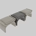 Modern Beige Upholstered Sofa Stool With Curved Legs And Minimalist Design