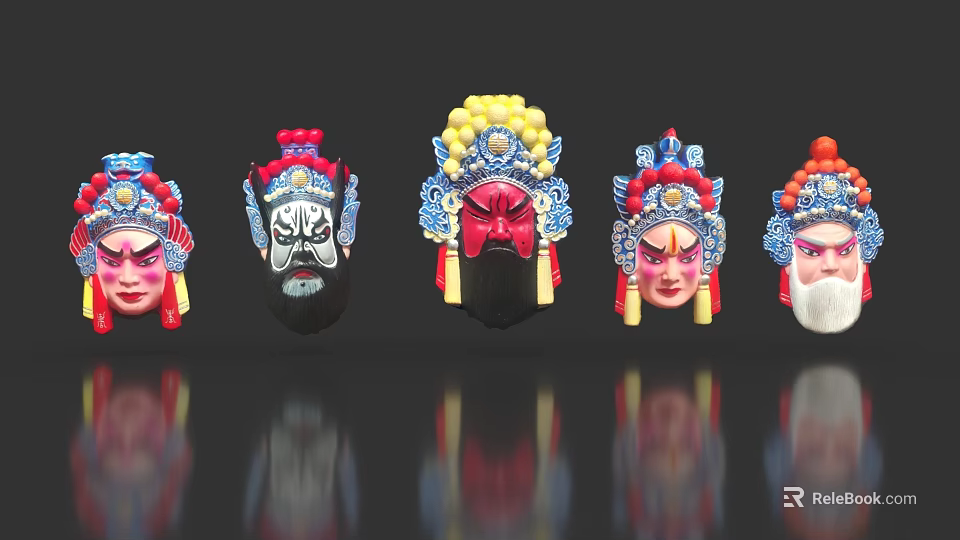 Traditional Chinese Opera Masks As Decorative Living Accessories With Colorful Designs 3d model 
