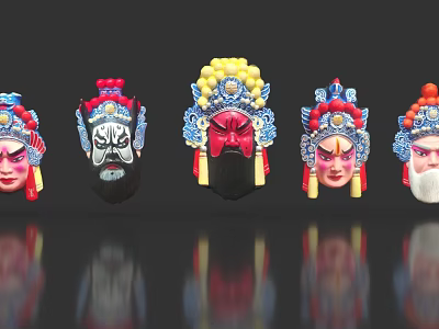 Traditional Chinese Opera Masks As Decorative Living Accessories With Colorful Designs 3d model