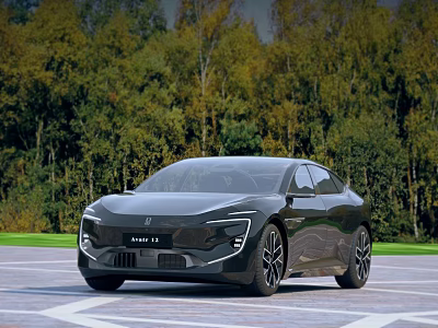 Modern Black Car With Sleek Exterior Design Parked Outdoor Near Green Trees 3d model