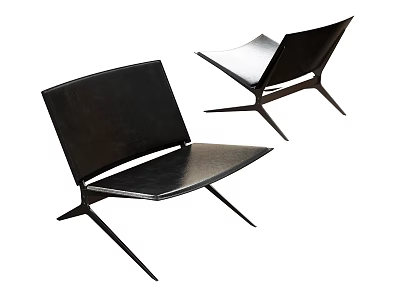 Modern Black Leisure Chair With Flat Back And Geometric Metal Legs Design 3d model
