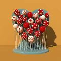 Red And White Polka Dot Balloons Arranged On Blue Heart Shaped Base