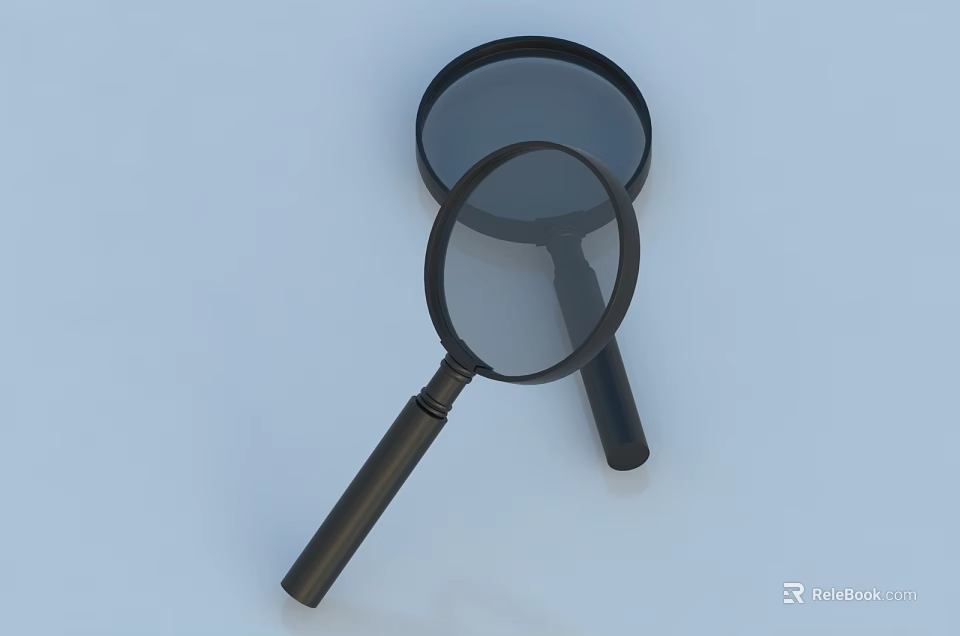 Two Magnifying Glasses With Black Handles For Daily Household Use In Light Blue Background 3d model 