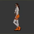 Woman In White Tied Shirt Orange Shorts Sunglasses White Thigh High Socks And Orange Boots