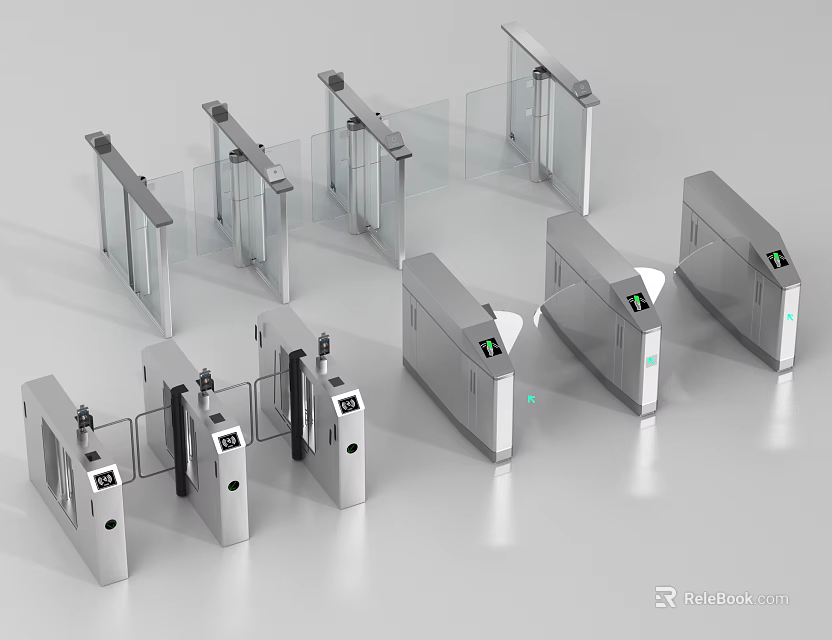 Public Facilities Various Modern Turnstiles With Metal Design For Entrance Control 3d model 