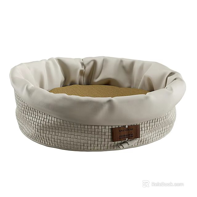 Chic Woven Pet Bed With Soft Cushion And Leather Label 3d model 
