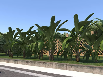 Municipal Road With Lush Green Plants Lawn Sidewalk And Landscaping 3d model