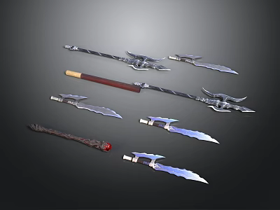 Different Types of Ancient Weapons with Intricate Metal Details and Decorative Handles 3d model