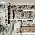 Modern Bathroom Interior Design With Marble Walls Vanity Mirror Toilet And Shower
