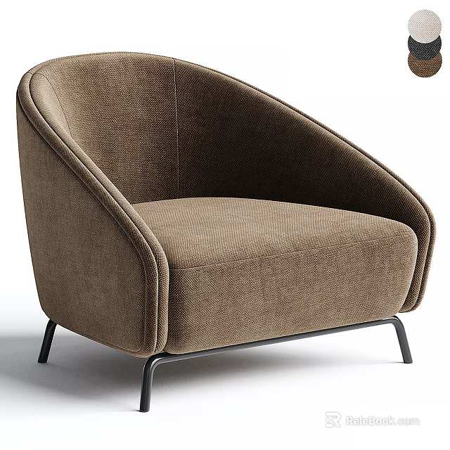 Modern Minimalist Upholstered Single Sofa With Brown Fabric Curved Armrests And Metal Legs 3d model 