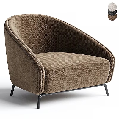 Modern Minimalist Upholstered Single Sofa With Brown Fabric Curved Armrests And Metal Legs 3d model