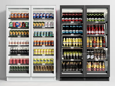 Commercial Beverage Display Refrigerator with Various Canned Bottled Drinks Organized Storage 3d model