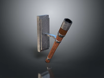Wall Mounted Tool With Wooden Handle And Metal Cylinder Component 3d model