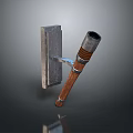 Wall Mounted Tool With Wooden Handle And Metal Cylinder Component
