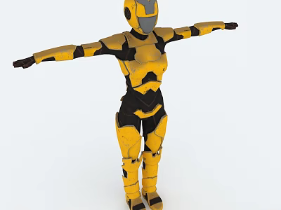Yellow And Black Armored Robot 3D Model With Outstretched Arms 3d model