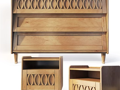 Wooden Dresser With Circular Pattern Design And Multiple Styles In Natural Finish 3d model