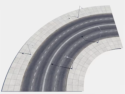 Curved Road Infrastructure With Lane Markings Paved Pavement And Lamp Posts 3d model
