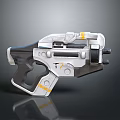 Futuristic Sci Fi Handgun Weapon With Metallic Silver White Body And Yellow Accents