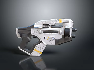 Futuristic Sci Fi Handgun Weapon With Metallic Silver White Body And Yellow Accents 3d model