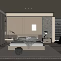 Modern Minimalist Bedroom Interior With King Bed Gray Cushions White Wardrobes And Area Rug