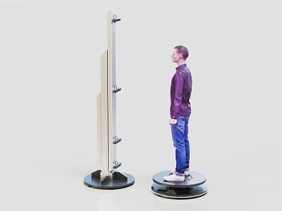 Person Standing on Circular Base with Vertical Pole Measuring Device for Height 3d model