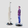 Person Standing on Circular Base with Vertical Pole Measuring Device for Height
