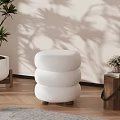 White Three Layer Round Accent Chair With Plush Fabric Wooden Legs And Modern Minimalist Design