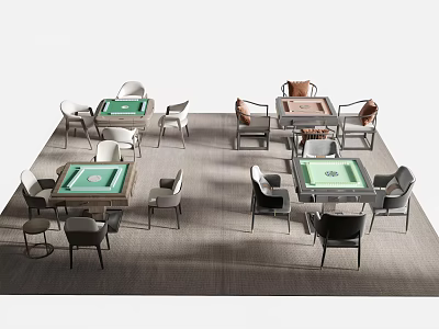 Board Game Entertainment Space With Multiple Mahjong Tables And Surrounding Chairs Arrangement 3d model