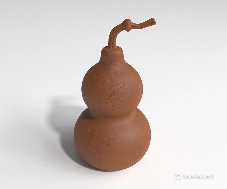 Decorative Gourd Shaped Brown Furniture Ornament With Chinese Character Fu 3d model 