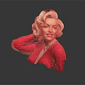 Blonde Woman In Red Sparkly Outfit With Cute Puppy Sitting On Shiny Black Surface