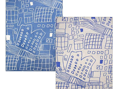 Modern Square Rug with Abstract Geometric Patterns in Blue and White Design 3d model