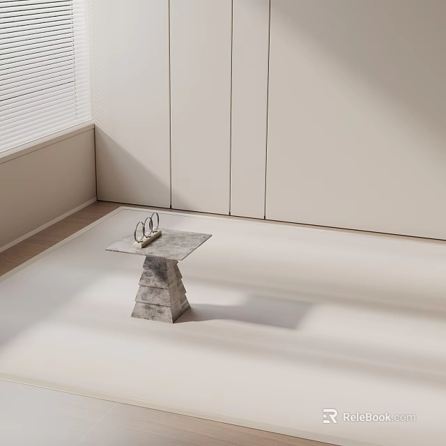 Modern Minimalist Side Table With Geometric Base And Stone Top In Bright Interior 3d model 