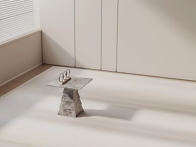 Modern Minimalist Side Table With Geometric Base And Stone Top In Bright Interior 3d model