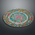 Traditional Hand Carved Decorative Plate Featuring Intricate Colorful Floral Designs