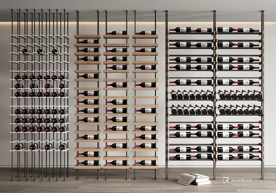 Modern Wine Cabinet With Metal Frames Wooden Shelves Multiple Racks And Organized Wine Storage 3d model 