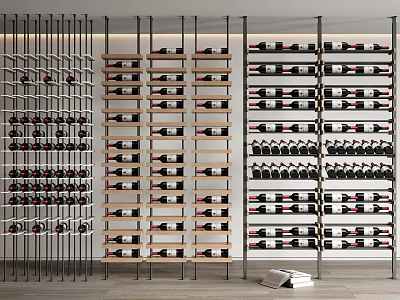 Modern Wine Cabinet With Metal Frames Wooden Shelves Multiple Racks And Organized Wine Storage 3d model
