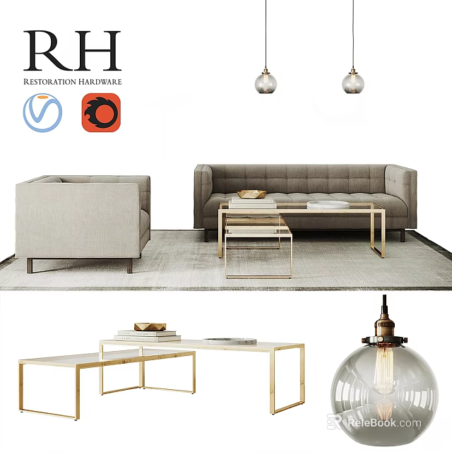 Modern Two Seater Sofa With Coffee Table Area Rug And Floor Lamp 3d model