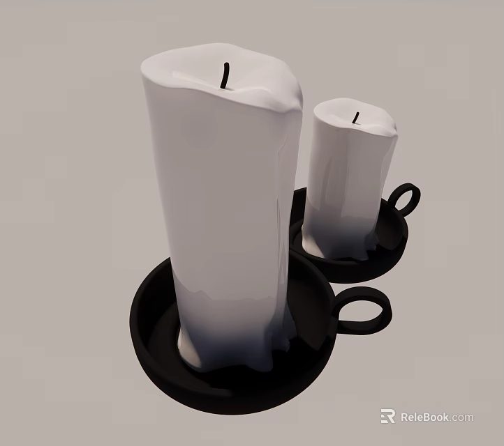 Two White Candles In Black Holders For Minimalist Home Decor Setup 3d model 