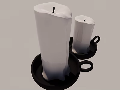 Two White Candles In Black Holders For Minimalist Home Decor Setup 3d model