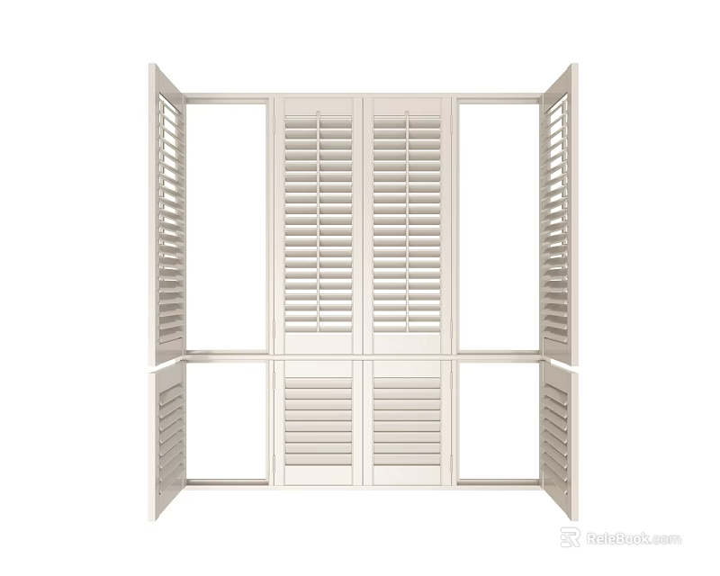 White Indoor Window Shutters With Adjustable Slats For Home Decoration 3d model 