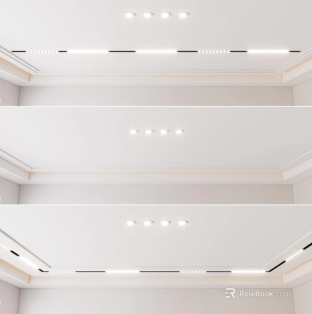 Modern White Layered Ceiling Design With Recessed Lights And Interior Decor 3d model 